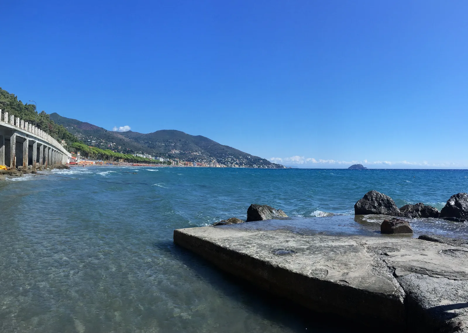 The Ligurian coast at Alassio, with Gallinara island